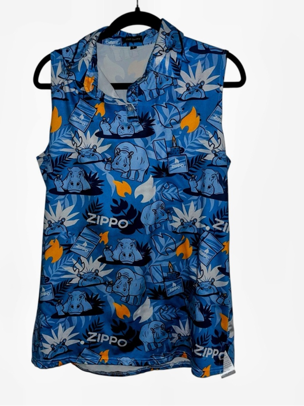 Golf gentry zippo hippo blue sleeveless top shirt dress large L 28” long